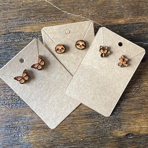 Set of 3 homemade wood earrings foxes butterflies sloths